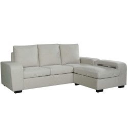 Sofá chaise longue reversível NICOLAS e poufs - bege