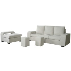 Sofá chaise longue reversível NICOLAS e poufs - bege