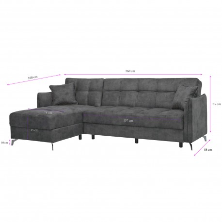 Sofá chaise longue reversível LIRA - cinzento escuro