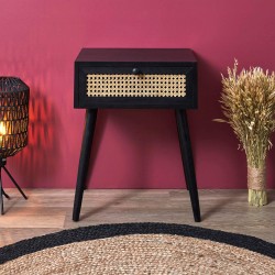 Mesa de cabeceira SUMBA - preto e rattan