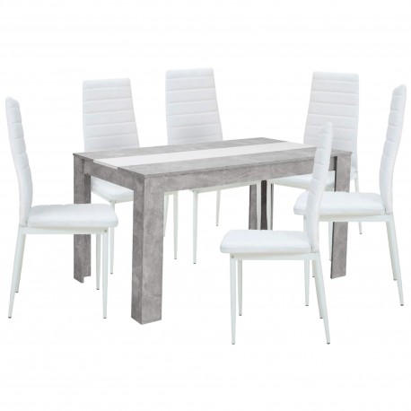 Pack mesa DOMUS + 6 cadeiras ZARA II - betão e branco