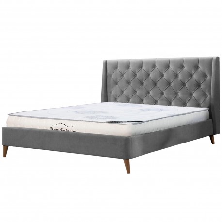 Pack cama de casal ILO + colchão NEW PALACIO - cinzento claro