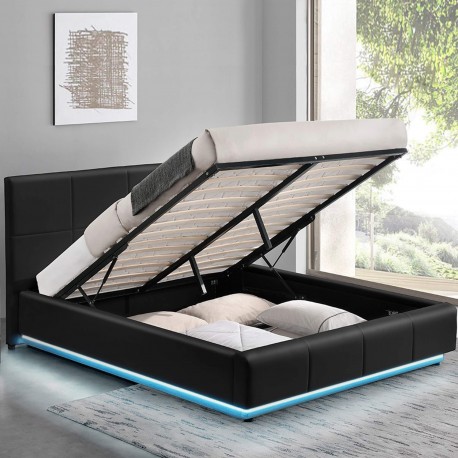 Pack cama de casal elevatória INFINITY II + colchão NEW PALACIO + LED - preto