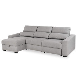 Sofá chaise longue reversível ALABAMA com cama e baú - cinzento claro