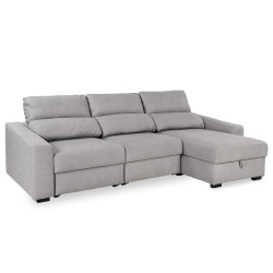 Sofá chaise longue reversível ALABAMA com cama e baú - cinzento claro