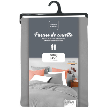 Capa para edredão LINETTE com fronhas - cinzento