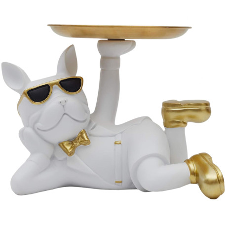 Bandeja decorativa BULLDOG III - branco e dourado