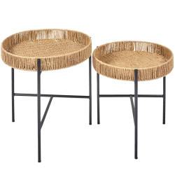 Conjunto de mesas de apoio PAMPA - rattan e preto