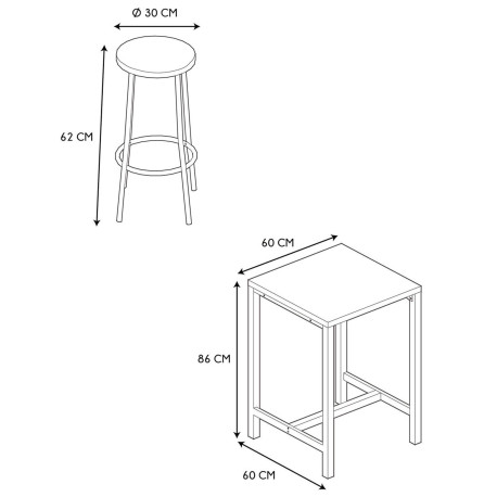 Conjunto de mesa e 2 bancos altos LOKA - Table and Chair Sets