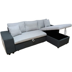 Sofá chaise lounge reversível TOPAZIO com cama e baú - cinzento claro e escuro