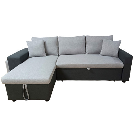 Sofá chaise lounge reversível TOPAZIO com cama e baú - cinzento claro e escuro