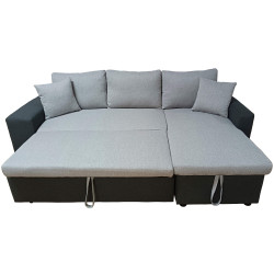 Sofá chaise lounge reversível TOPAZIO com cama e baú - cinzento claro e escuro