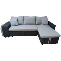 Sofá chaise lounge reversível TOPAZIO com cama e baú - cinzento claro e escuro