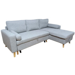 Sofá chaise longue reversível JADE com cama e baú - cinzento claro