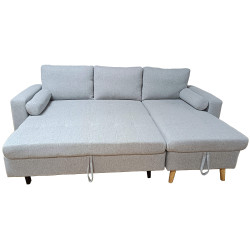 Sofá chaise longue reversível JADE com cama e baú - cinzento claro