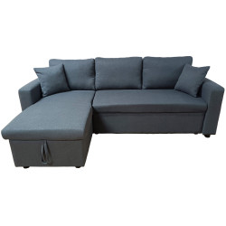 Sofá chaise lounge reversível AMBAR com baú - cinzento escuro