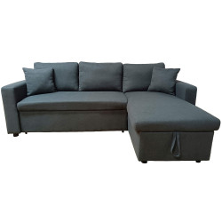 Sofá chaise lounge reversível AMBAR com baú - cinzento escuro