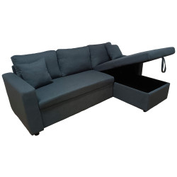 Sofá chaise lounge reversível AMBAR com baú - cinzento escuro