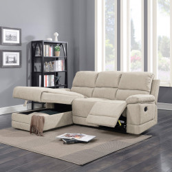 Sofá chaise longue LEON relax manual - branco aveia