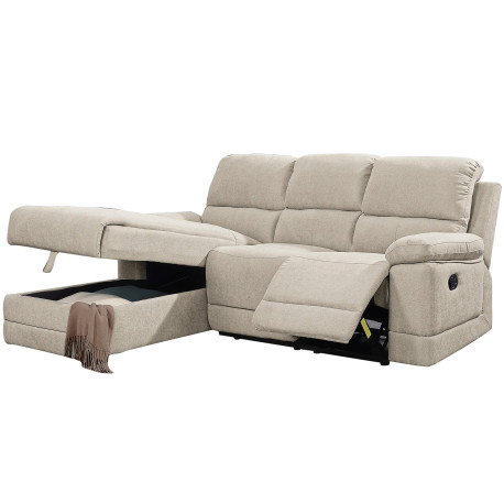 Sofá chaise longue LEON relax manual - branco aveia