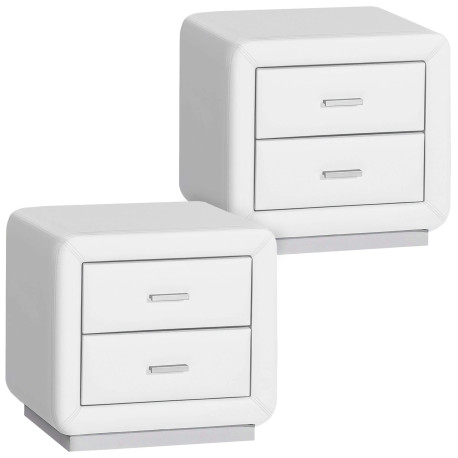 Pack 2 mesas de cabeceira ELYSEE - branco pele sintética Pack 2 mesas de cabeceira ELYSEE - branco pele sintética