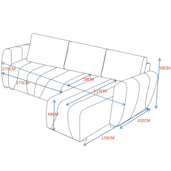 Sofá chaise longue reversível MOLLY com cama e baú