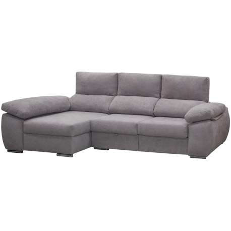 Sofá chaise longue PAMELA com cama e baú - cinzento claro