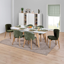 Mesa extensível ALBA (170-270cm) - Branco Mate e Carvalho