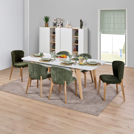 Mesa extensível ALBA (170-270cm) - Branco Mate e Carvalho