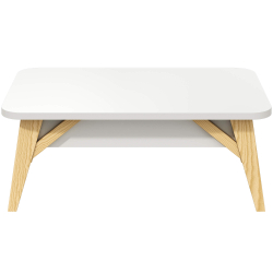 Mesa de centro ALBA com tampo deslizante e baú - Branco Mate e Carvalho