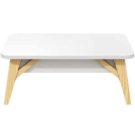 Mesa de centro ALBA com tampo deslizante e baú - Branco Mate e Carvalho