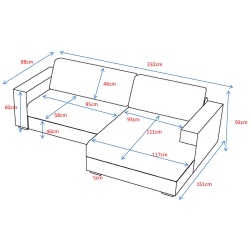 Pack sofá chaise longue SASHA + repousa-pés