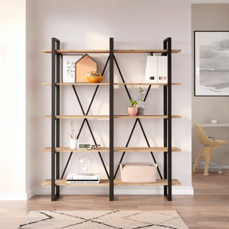Estante AVIVA com 5 prateleiras - Carvalho e Preto Estante AVIVA com 5 prateleiras - Carvalho e Preto
