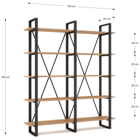 Estante AVIVA com 5 prateleiras - Carvalho e Preto Estante AVIVA com 5 prateleiras - Carvalho e Preto