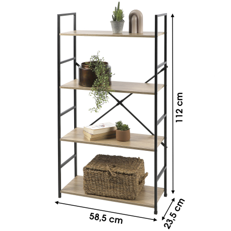 Estante COLORADO com 4 prateleiras (58,5cm) - Carvalho e Preto