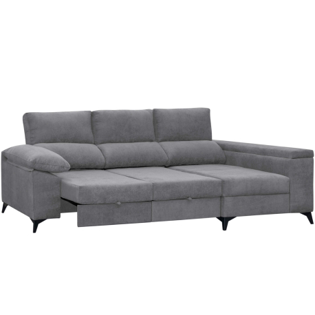 Sofá chaise longue BARON com cama e baú - Cinzento