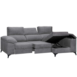 Sofá chaise longue BARON com cama e baú - Cinzento