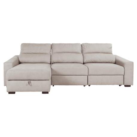 Sofá chaise longue reversível ALABAMA com cama e baú - bege Sofá chaise longue reversível ALABAMA com cama e baú - bege