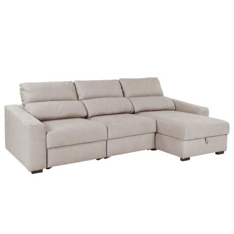 Sofá chaise longue reversível ALABAMA com cama e baú - bege Sofá chaise longue reversível ALABAMA com cama e baú - bege