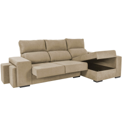 Sofá chaise longue MARBELLA com baú e poufs - Bege - Quines 3