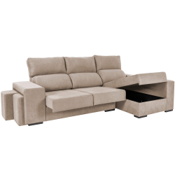 Sofá chaise longue MARBELLA com baú e poufs - Bege - DAKOTA 2