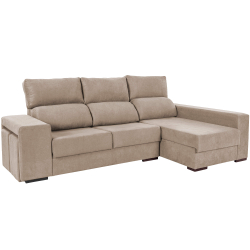 Sofá chaise longue MARBELLA com baú e poufs - Bege - DAKOTA 2