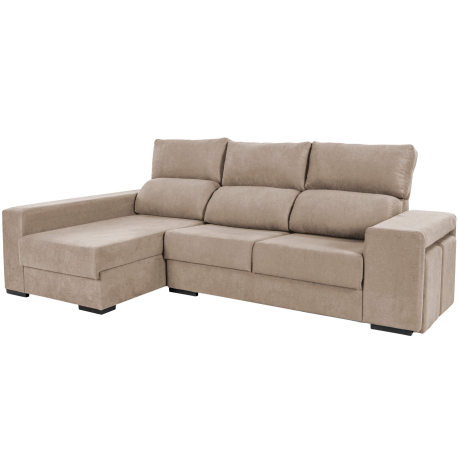 Sofá chaise longue MARBELLA com baú e poufs - Bege - DAKOTA 2 Sofá chaise longue MARBELLA com baú e poufs - Bege - DAKOTA 2