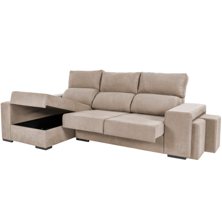 Sofá chaise longue MARBELLA com baú e poufs - Bege - DAKOTA 2 Sofá chaise longue MARBELLA com baú e poufs - Bege - DAKOTA 2