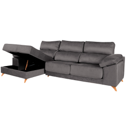 Sofá chaise longue MERIDA com baú - cinzento Sofá chaise longue MERIDA com baú - cinzento