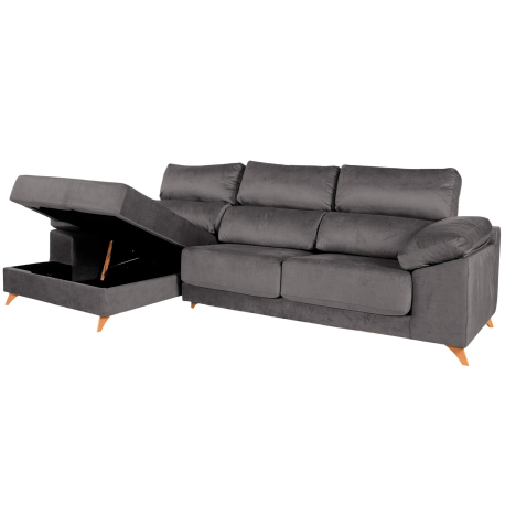 Sofá chaise longue MERIDA com baú - cinzento Sofá chaise longue MERIDA com baú - cinzento