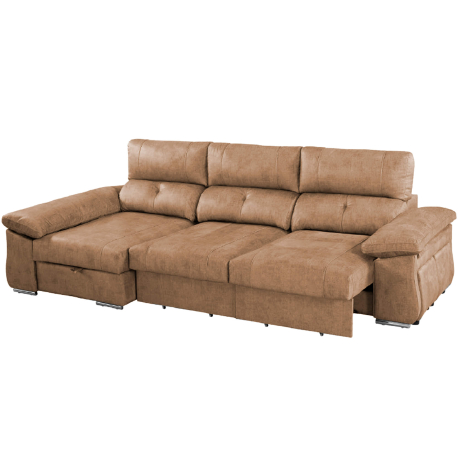 Sofá chaise longue MAGNO com puffs e baú - Edi Camel - Bege Escuro Sofá chaise longue MAGNO com puffs e baú - Edi Camel - Bege Escuro