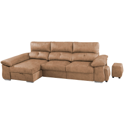 Sofá chaise longue MAGNO com puffs e baú - Edi Camel - Bege Escuro Sofá chaise longue MAGNO com puffs e baú - Edi Camel - Bege Escuro