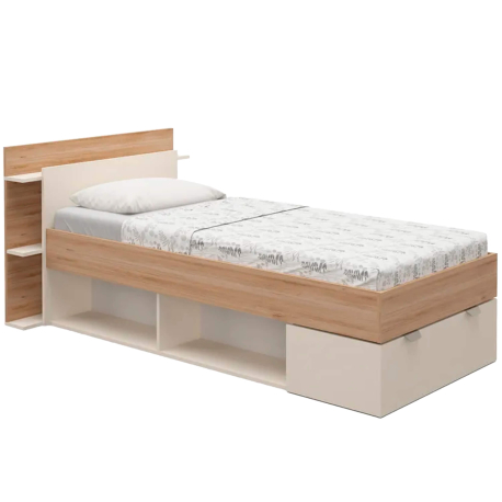 Cama de solteiro ALBO - Carvalho Oak e Visón