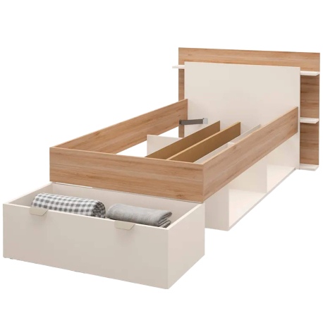 Cama de solteiro ALBO - Carvalho Oak e Visón